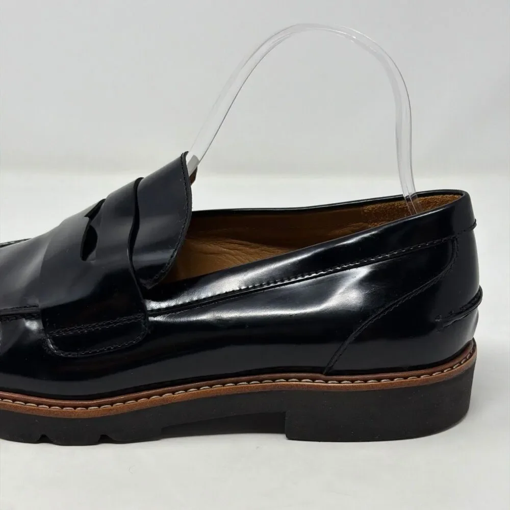 Coach Penny Loafers Womens 10 Black Leather Lug Sole AUTH Made In Spain